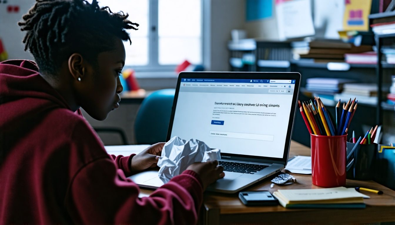 A student holding a sick note while looking at university website.